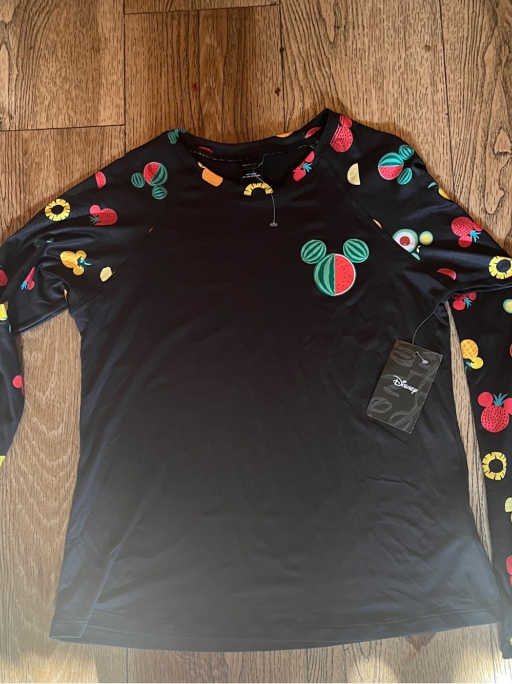 Disney Black Long Sleeve Tee with Colorful Fruit Mickey Motifs